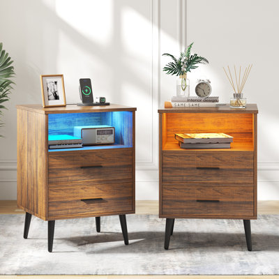 17.7" W 2-Drawer LED Nightstand