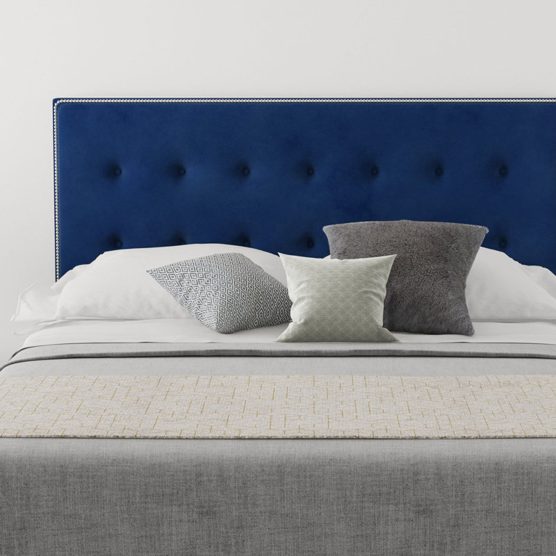 Wem Upholstered Headboard, Single (3'), Velvet Navy