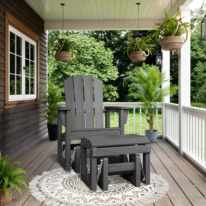 High Density Polyethylene Glider Adiroddack Chair with Glider Ottoman, Gray