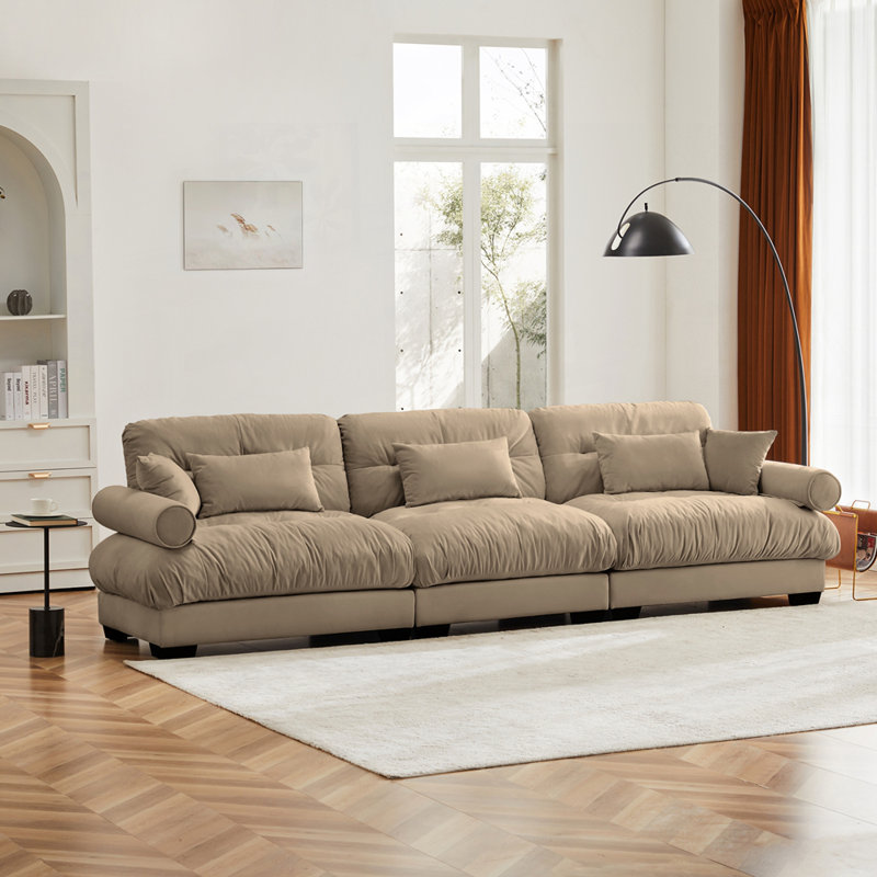 Sofa, 3 Seater Sofa, Velvet Sofa, For Living Room, Camel, 35" H x 130" W x 37" D
