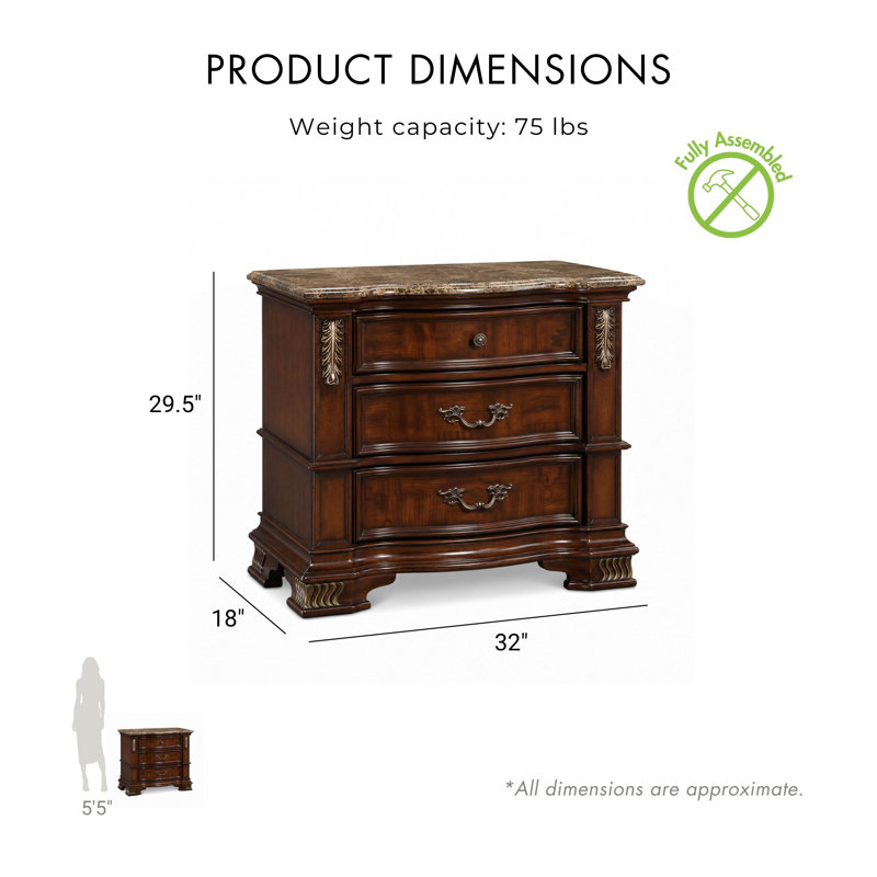 Tarver 32'' W Solid Wood Nightstand, Brown Cherry