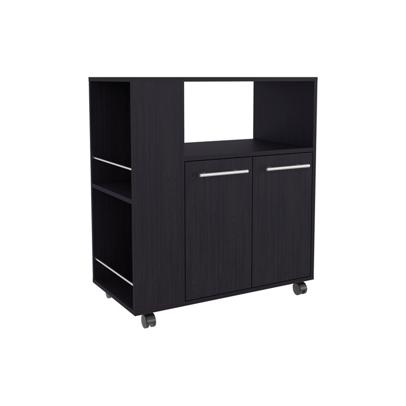Kitchen Cart with Microwave Shelf. Open Storage. and Two-Door Cabinet., Wenge