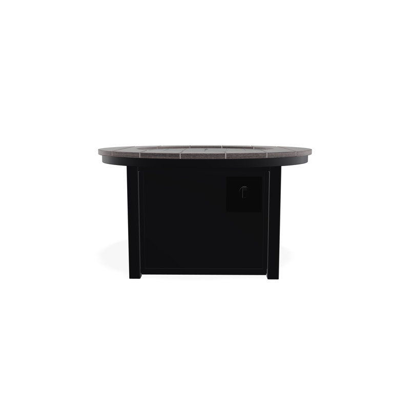 Table de foyer 42 po ronde en polymère rustique avec tablette au propane, Noir, 23" H x 42" W x 42" D