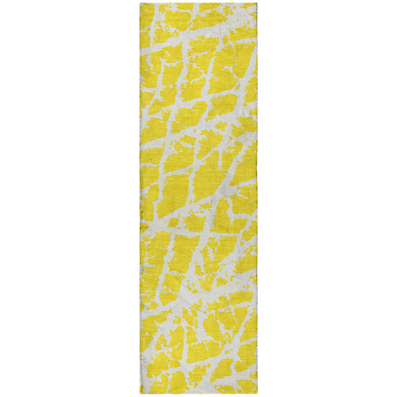 Premium Machine Washable Dream Shag ADS501 Crackle Rug, 2'3" x 7'6" Runner, Yellow
