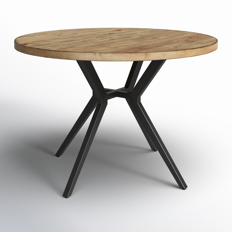 Etna Pine Round Solid Wood Top Metal Base Dining Table, Light Pine