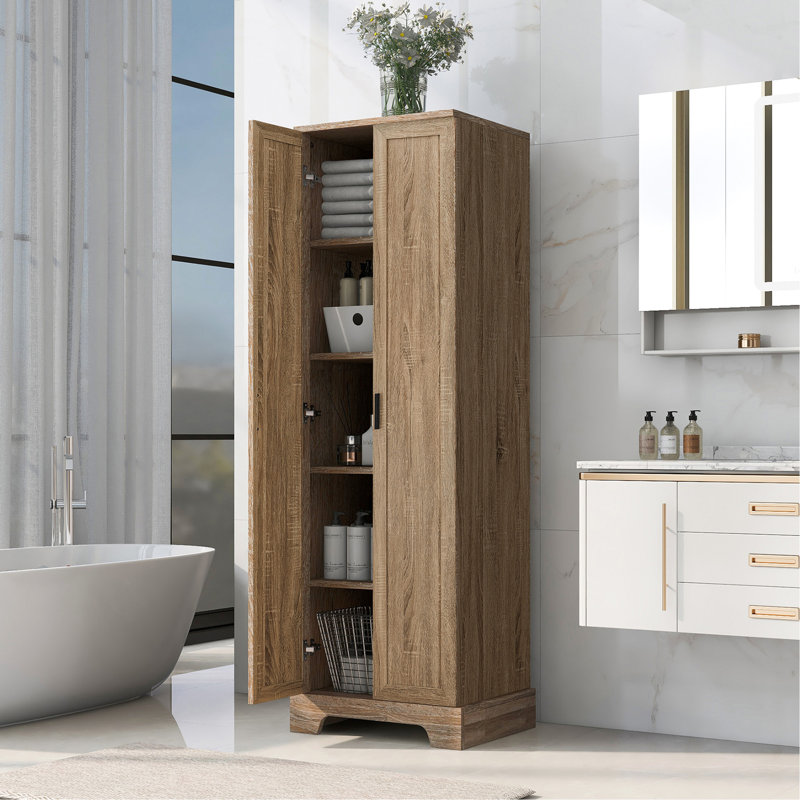 Armoire de rangement avec deux portes pour la salle de bain, Brun