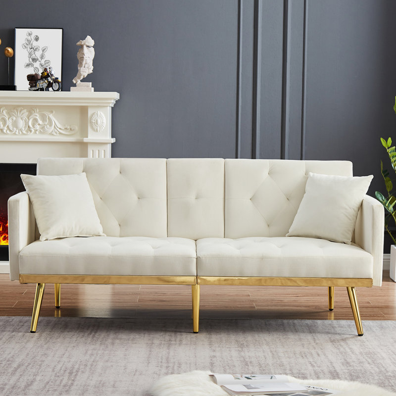 Malesa 69.20'' Square Arm Sleeper, Cream White Velvet 1