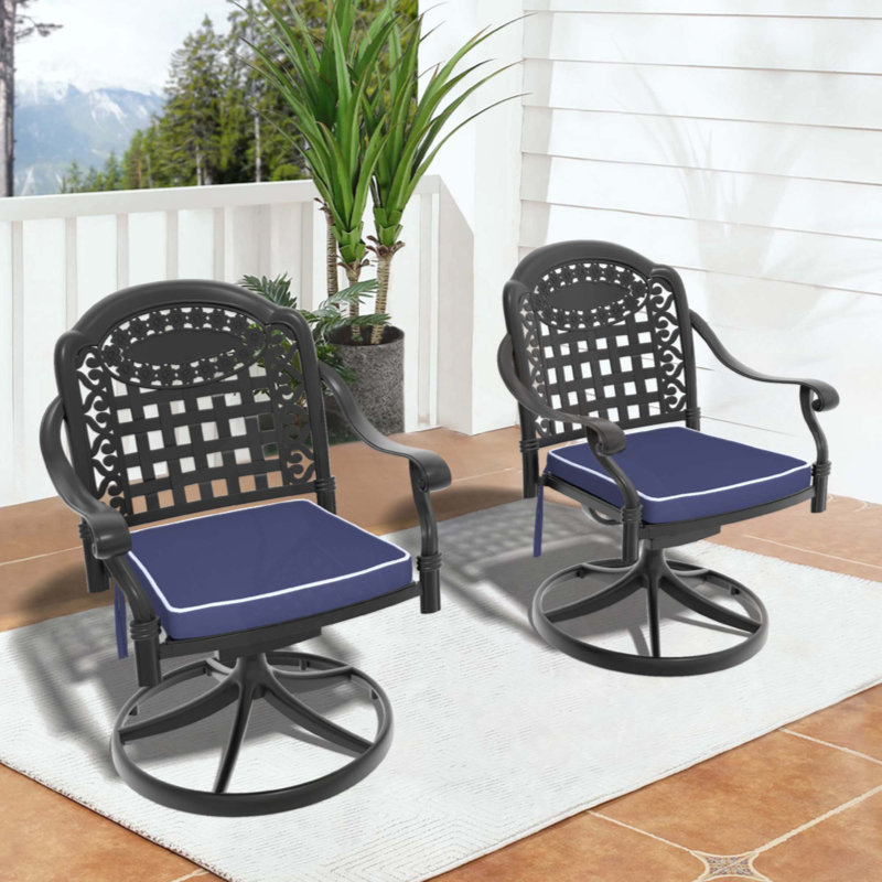 Chaise de patio pivotante en fonte d'aluminium 2 pièces avec structure et coussins