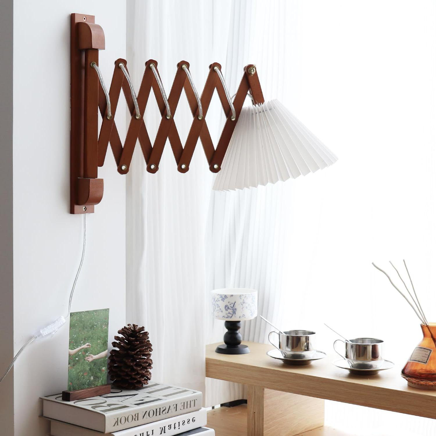 Lark Manor Brown Plug-in Wall Sconce, Swing Arm Wall Lamp with On/Off ...