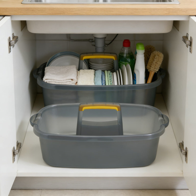 Organisateur de chariot de nettoyage portatif avec poignée, panier de rangement durable pour les fournitures de salle de bain et de cuisine, les produits de nettoyage et les outils