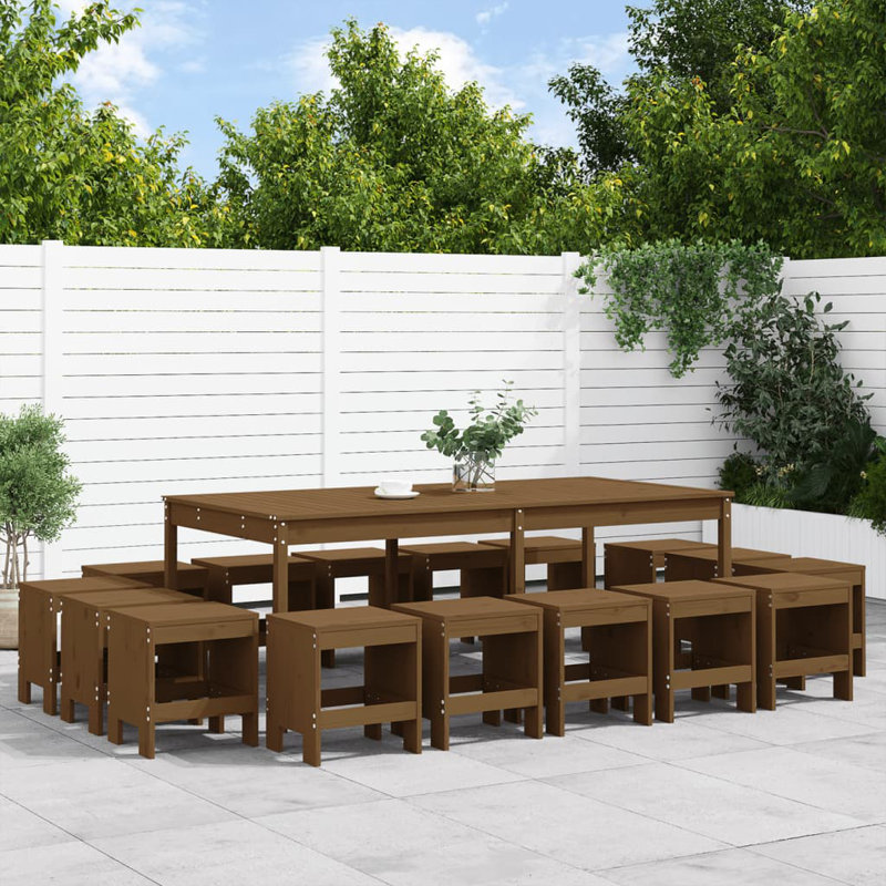 Schwaller 16 - Person Patio Dining Set with Rectangular Table, Honey Brown
