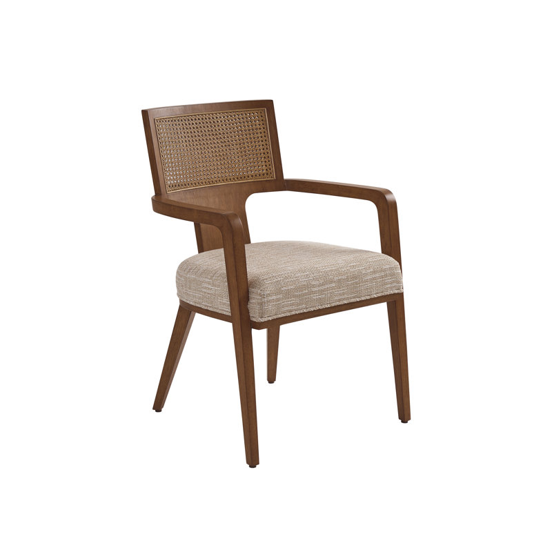 Chaise avec accoudoirs en polyester La Costa, Beige / Cannelle