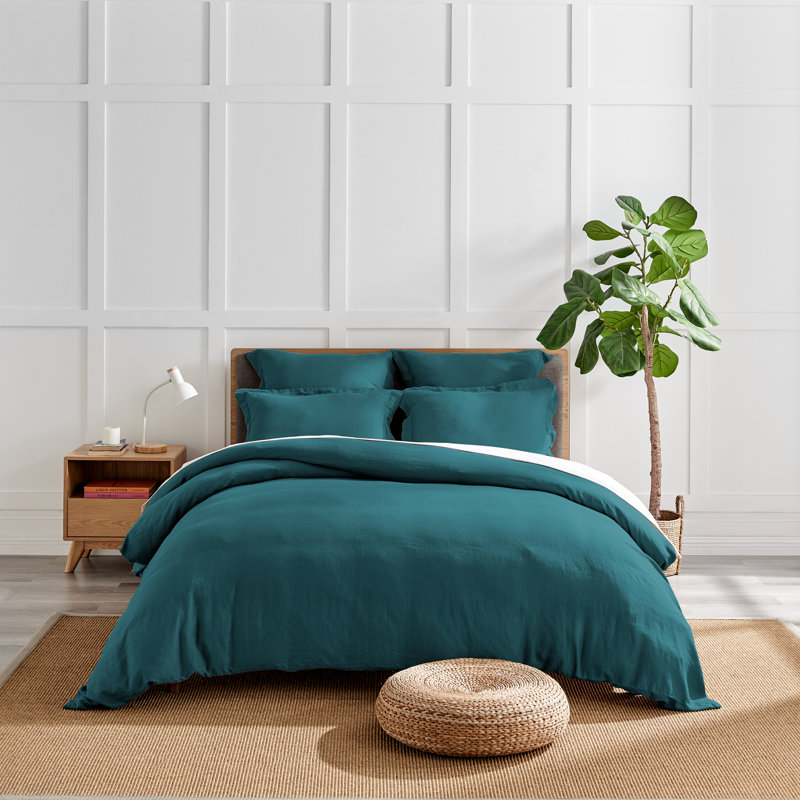 Couvre-oreiller bleu délavé en lin délavé, Standard