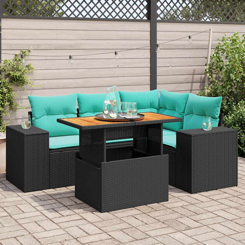  Ensemble de canapé de patio 5 pièces avec coussins en rotin de polyester