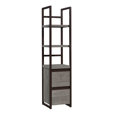 Bibliothèque étroite à 2 tablettes, finition brune