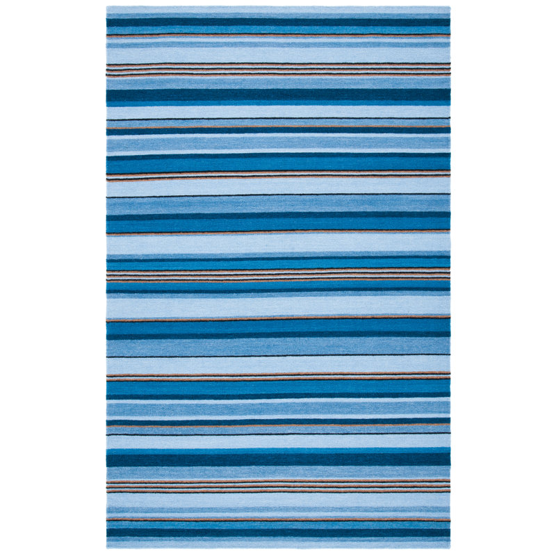Georgeanna Hand Loomed Wool/Cotton Striped Rug in Blue, Rectangle 4' x 6'