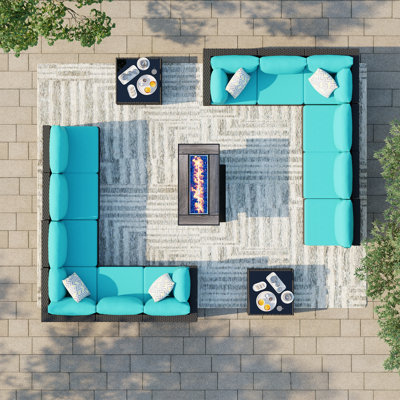  12 - Person Outdoor Patio Wicker Seating Group with Fire Pit Table