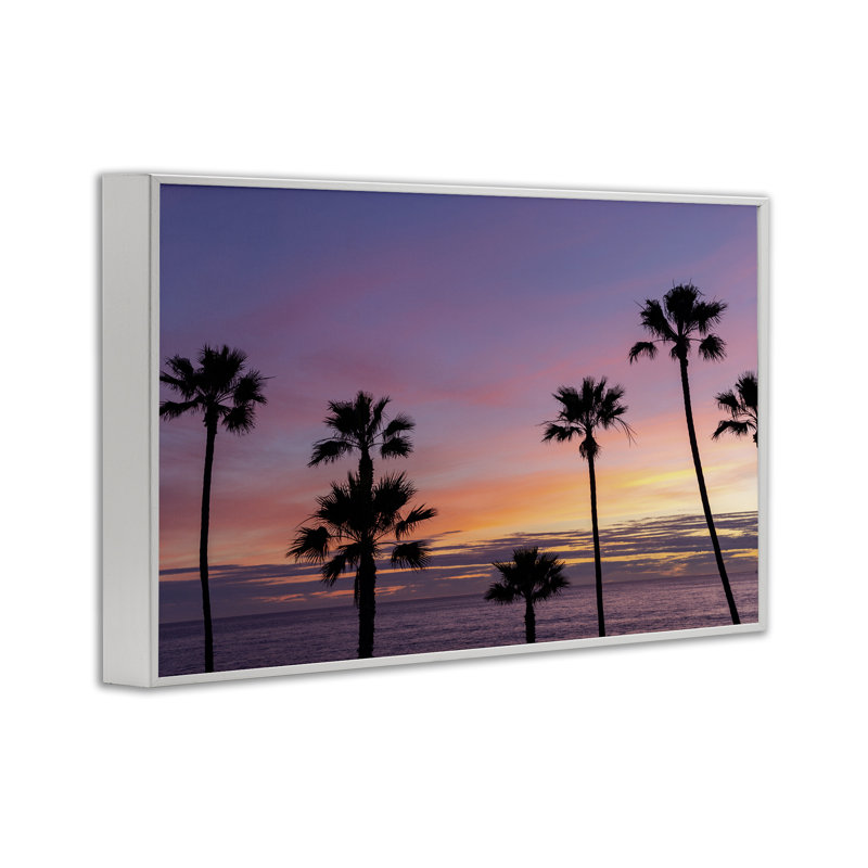 Coucher de soleil et palmiers dispersés, estampe numérique, conception par Jeff Poe, H 12 po x l 18 po