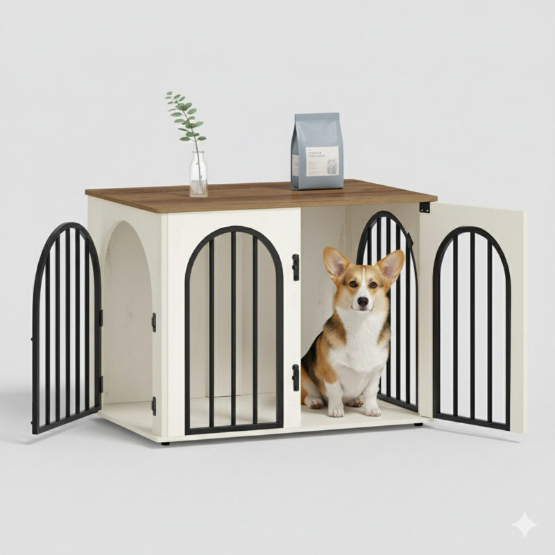 Meuble de 31,5 po en bois avec cage pour chien, cage intérieure pour chenil pour petits et moyens chiens