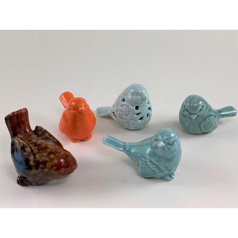 Ensemble de figurine à plumes miniatures en céramique 5 pièces Hansel