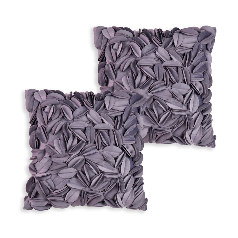 3D Floral Decorative Velvet Polyester Fiber Fill Indoor Throw Pillow Cover Set (Set Of 2), Square 18", Dark Purple
