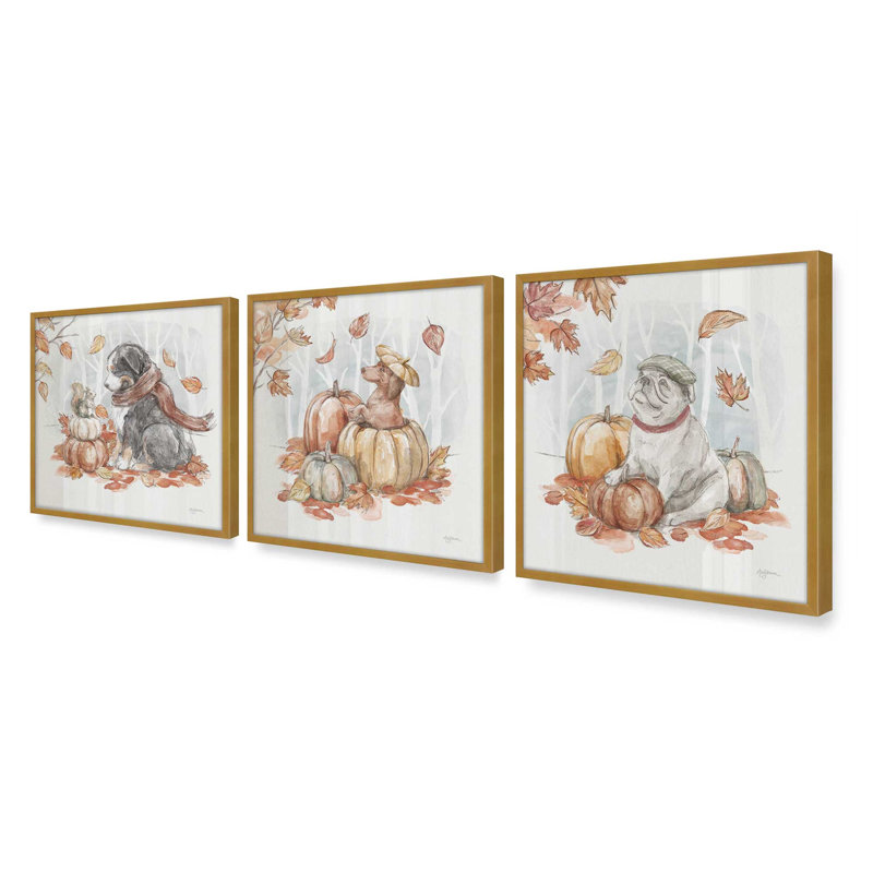 Ensemble de 3 reproductions de citrouilles, Or poli, 12 po x 12 po