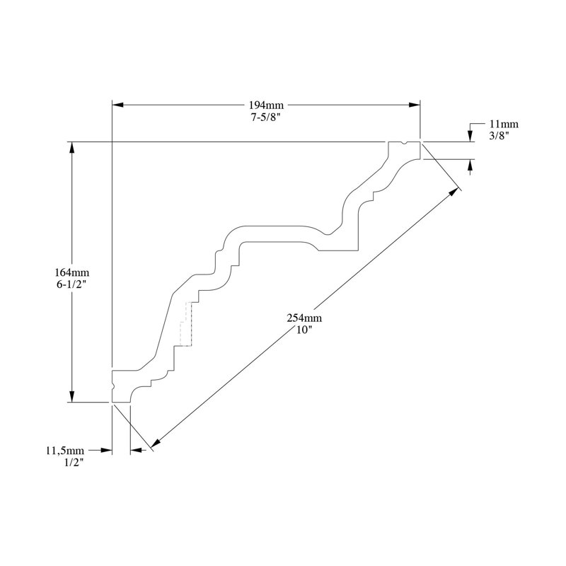 Moulure couronnée en polyuréthane blanc haute densité apprêté 6-11 / 16 po x 7-11 / 16 po x 78-3 / 4 po, 1 Pack
