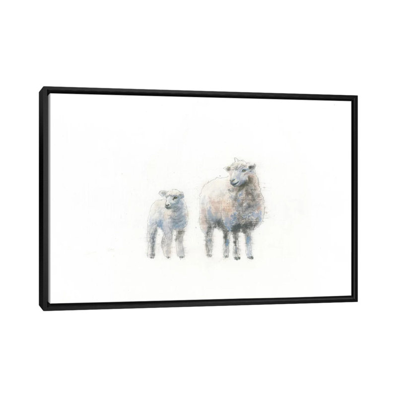 «Sheep and Lamb», impression sur toile tendue, H 18 po x l 26 po x P 1,5 po, Toile avec cadre noir, Pas de tapis