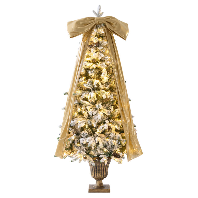 Sapin de Noël artificiel floqué de 1,8 m (6 pi) avec lumières et neige pour les fêtes