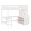 Lit mezzanine avec bureau intégré en forme de L et tablettes de rangement à trois niveaux, et escalier de rangement attaché-1728796595