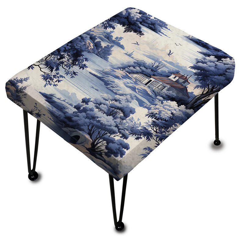 Cobalt Toile Victorian Pattern - Floral Rectangle Ottoman