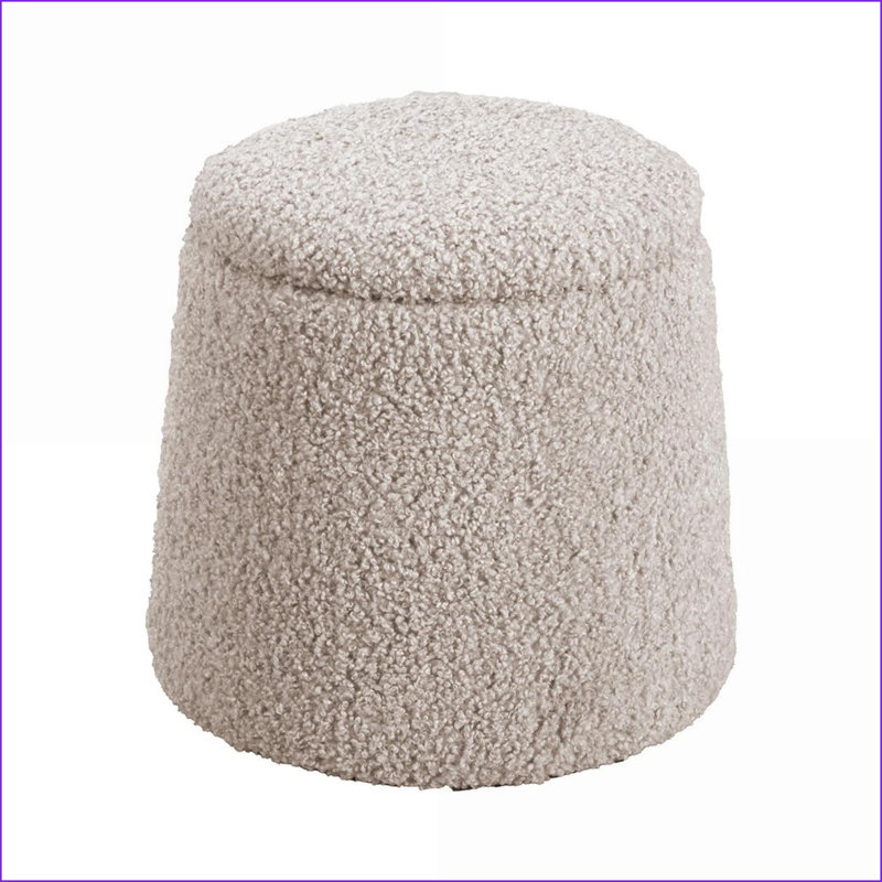 Repose-pieds rond avec tissu bouclé beige doux, sans assemblage | Beige | Rembourré, Beige Boucle
