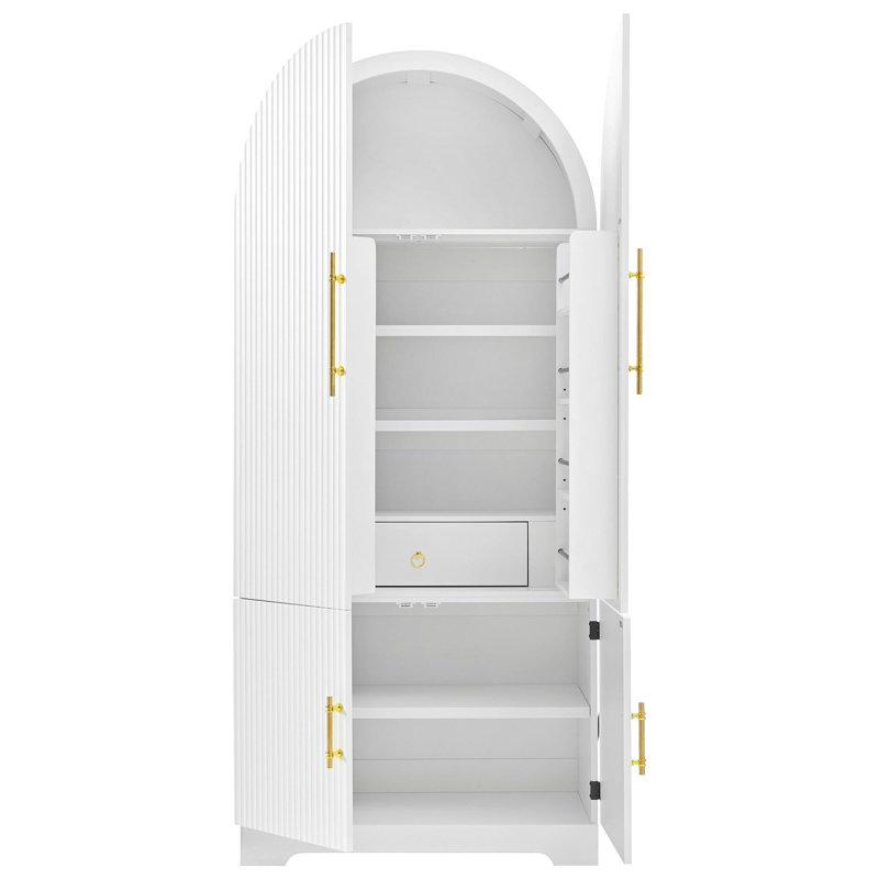 Grand garde-manger arqué de 72 po avec 8 tablettes de porte, armoires de rangement cannelées avec 3 tablettes réglables, tiroir caché, armoire polyvalente pour la cuisine, la salle à manger et la salle de bain, blanc
