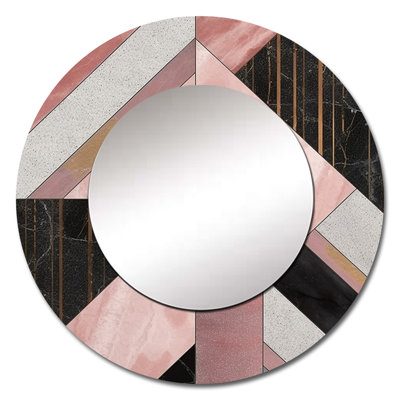 Marble Granite Agate With Touches Of Gold XI - Geometric Unique Wall Mirror Decor, Pink Large Round Mirror, Printed Metal Art