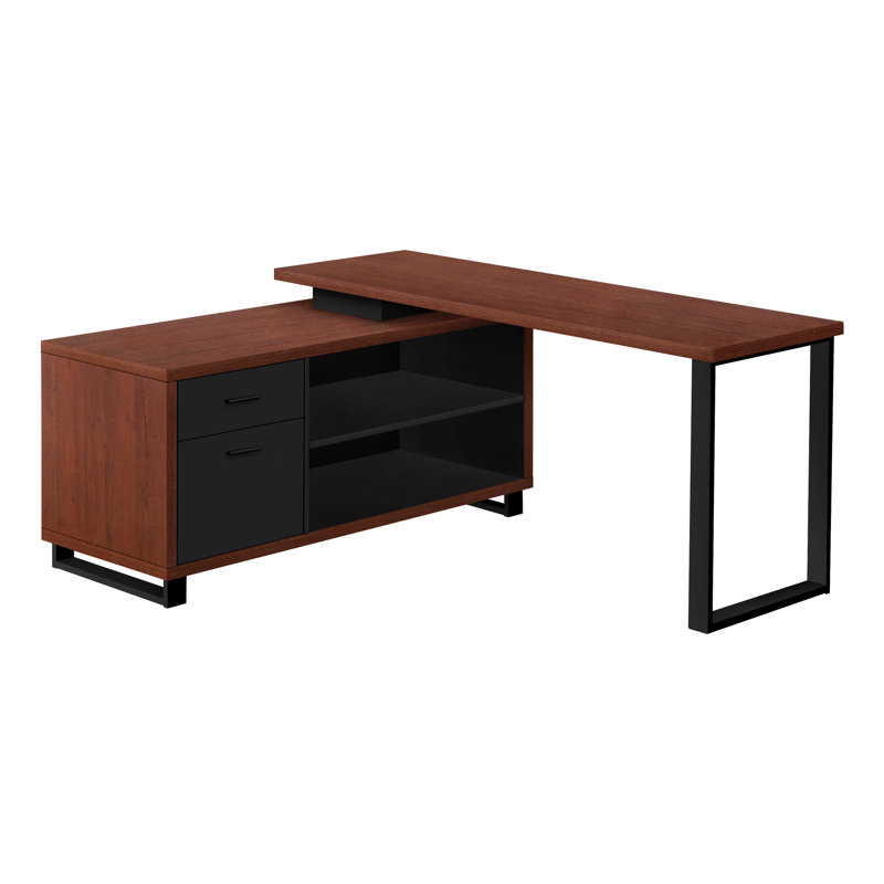 Aijalon Computer Desk, Home Office, Corner, Storage Drawers, L Shape, Work, Laptop, Metal, Dark Brown/Black