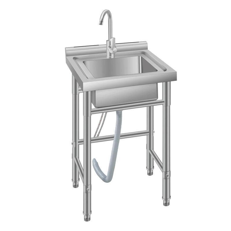 Évier utilitaire autoportant de 18 po, cuve simple commerciale en acier inoxydable avec support de rangement et robinet d'eau froide
