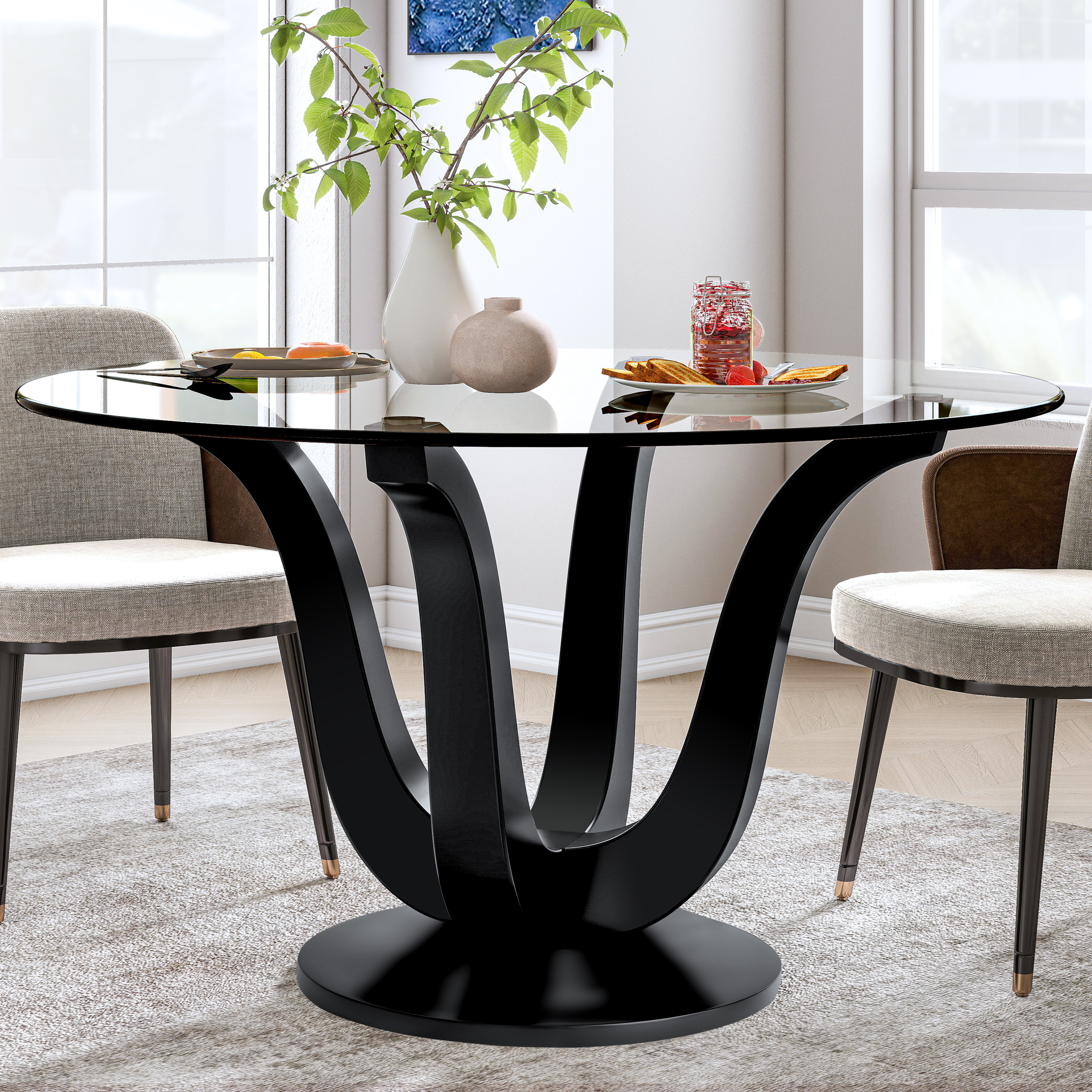 Rosdorf Park Douty Cactus Dining Table Tempered Glass Top