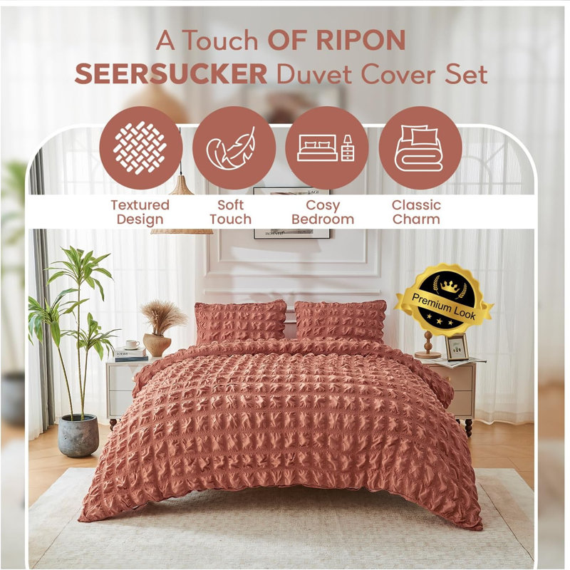 Polyester Duvet Cover Set, Double Duvet Cover + 2 Standard Pillowcases, RUST