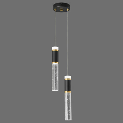 Mini-luminaire suspendu moderne en or noir Luminaires suspendus en cristal noir à intensité variable DEL pour îlot de cuisine (2 lumières)