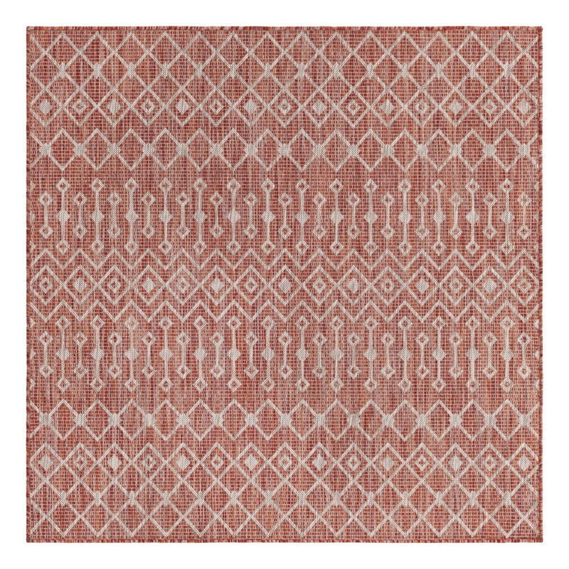 Tapis rouge rouille intérieur / extérieur Julieta, Carré 5 pi 3 po