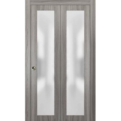 Sliding Closet Bi-fold Doors 24 x 84 Planum 2102 Ginger Ash with Frosted Glass Sturdy Tracks Moldings Trims Hardware Set Wood Solid Bedroom Wardrobe Doors