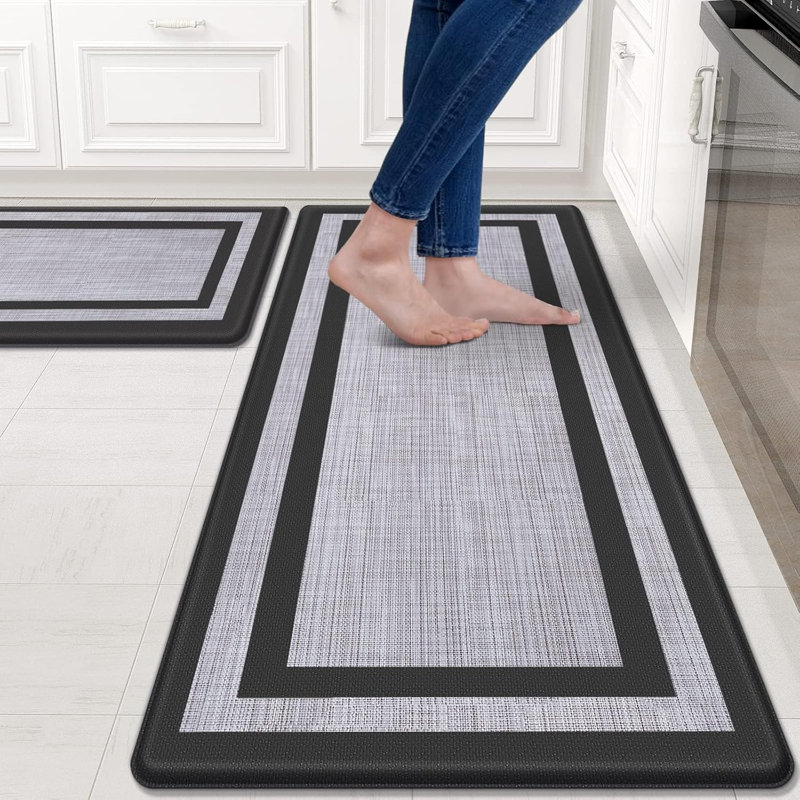Tapis de cuisine antifatigue, antidérapants et imperméables, Rectangle 17,3 po x 30 po + 17,3 po x 47 po, Gris