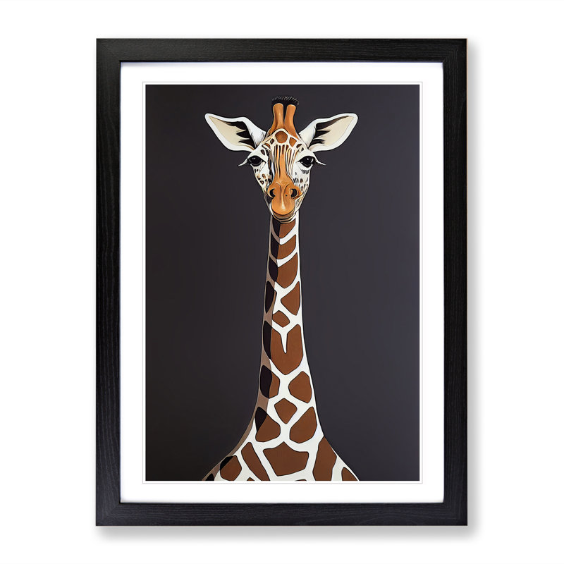 Fetching Giraffe - Framed Print, Black, 64cm H x 46cm W x 2cm D