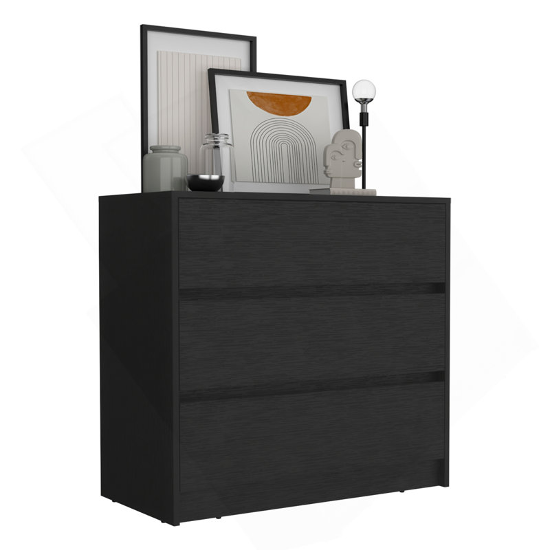 Commode H 31 po, 3 tiroirs, commode, noir, Noir