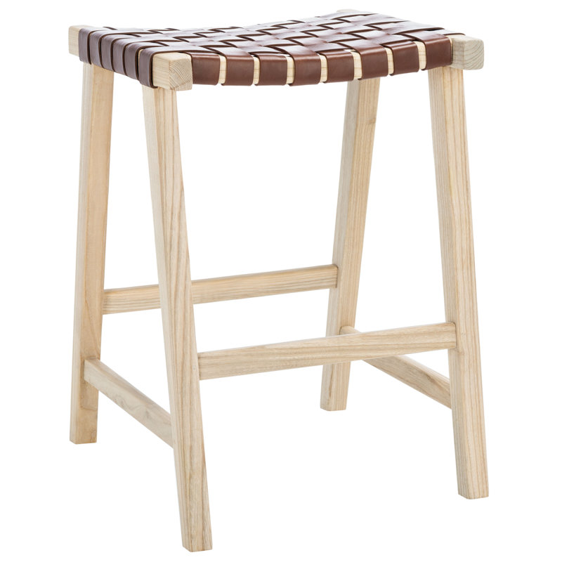 Tabouret de bar et de comptoir en cuir Alston, Tabouret de comptoir (hauteur du siège de 26,8 po, Naturel clair, Cognac