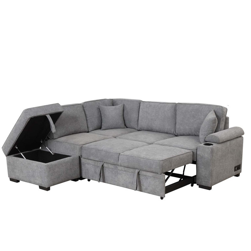 Canapé-lit à accoudoirs coussinés 83,65 po, Mélange de lin gris