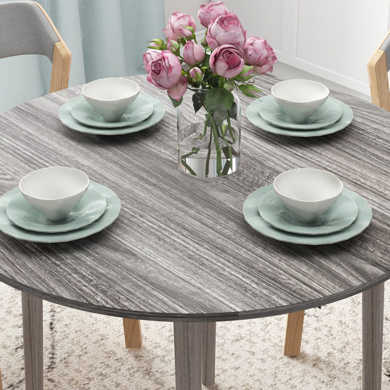 Koryun Pine Round Solid Wood Base Dining Table, Grey