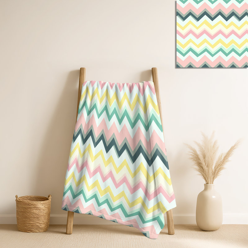 Chevron rose et vert - couverture douillette rustique, jeté doux campagnard, Chevron vert