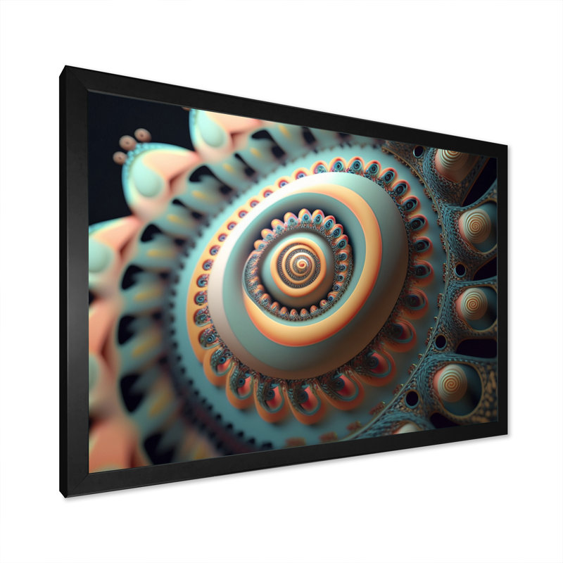 «Hidevale Gold and Turquoise Fractal Spiral III», reproduction sur toile, H 12 po x l 20 po x P 1 po, Cadre photo noir