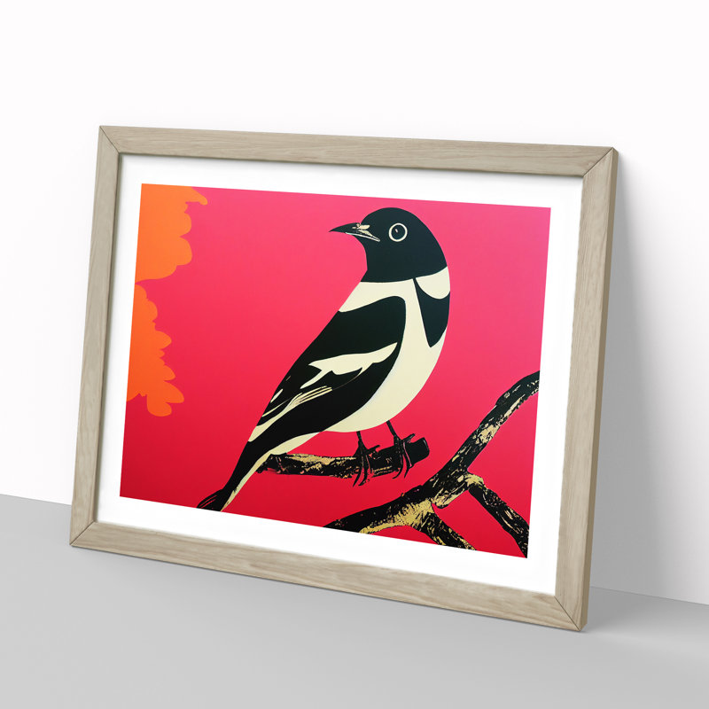 Captivating Magpie Bird - Framed Print, 25cm H x 34cm W x 2cm D, Oak